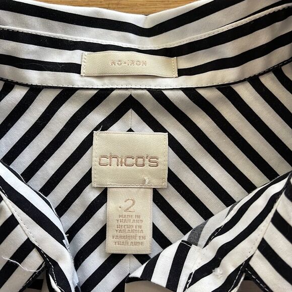 Chicos Black and White Stripe Collar Button Down Shirt Sz 2 - Picture 6 of 6